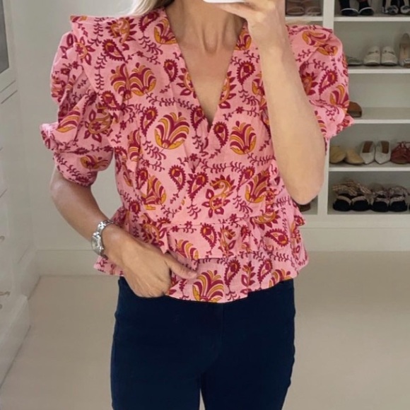 Pink and Red Ruffled Fitted Blouse - Picture 4 of 7